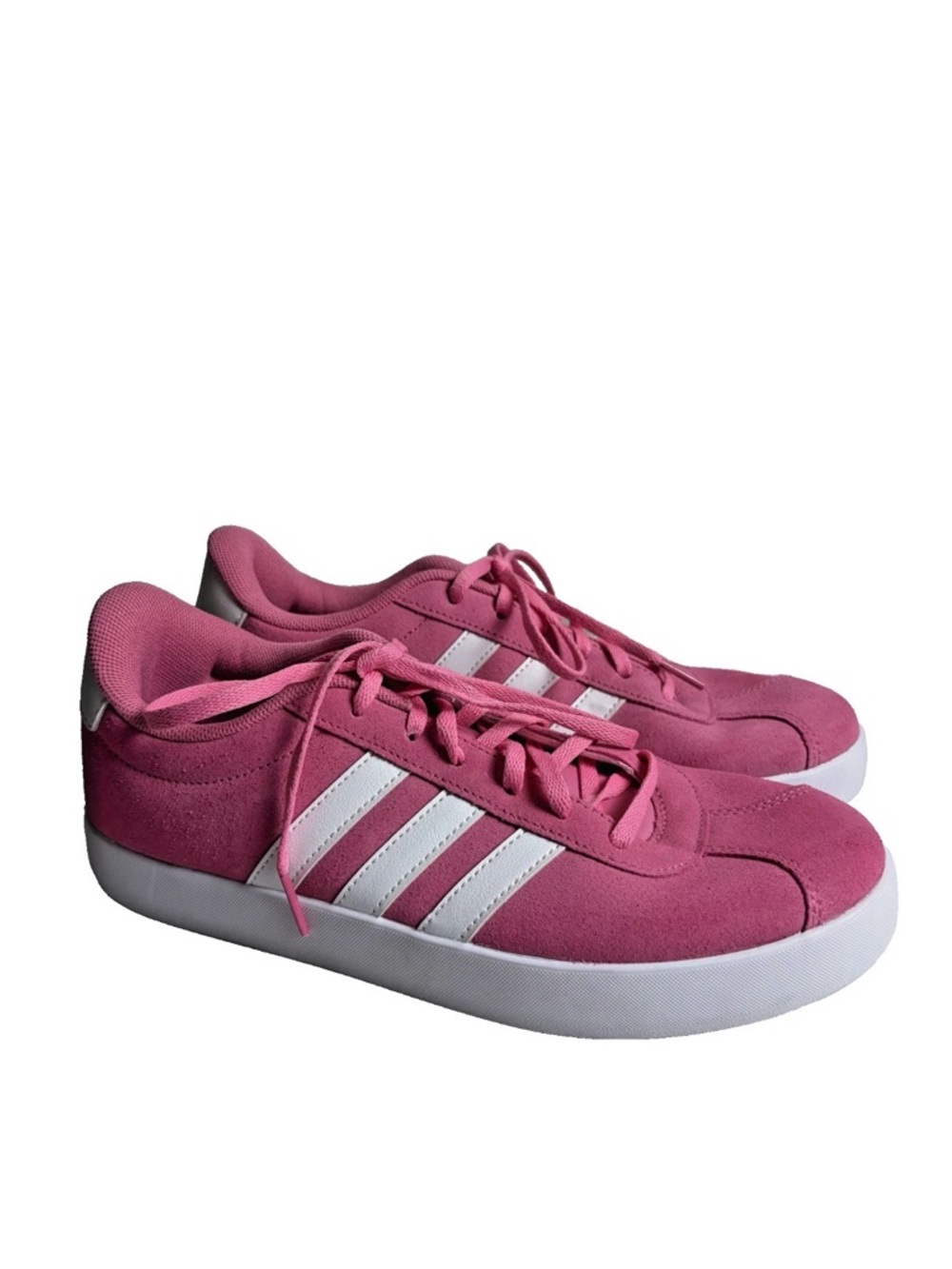 adidas VL Court 3.0 Low Top Lace-Up Sneakers Pink/White Kids Junior Sz 7 EU 40